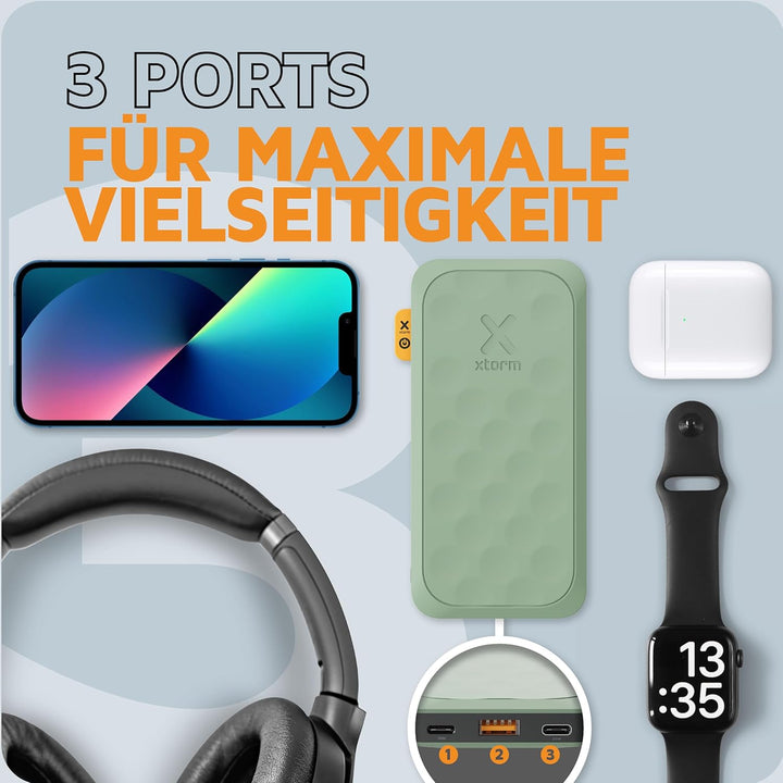 Xtorm Fuel Series 5 20W Powerbank, 10.000mAh, 2 x USB-C / 1 x USB-A, Flugzeugfest, Geeignet für Sams