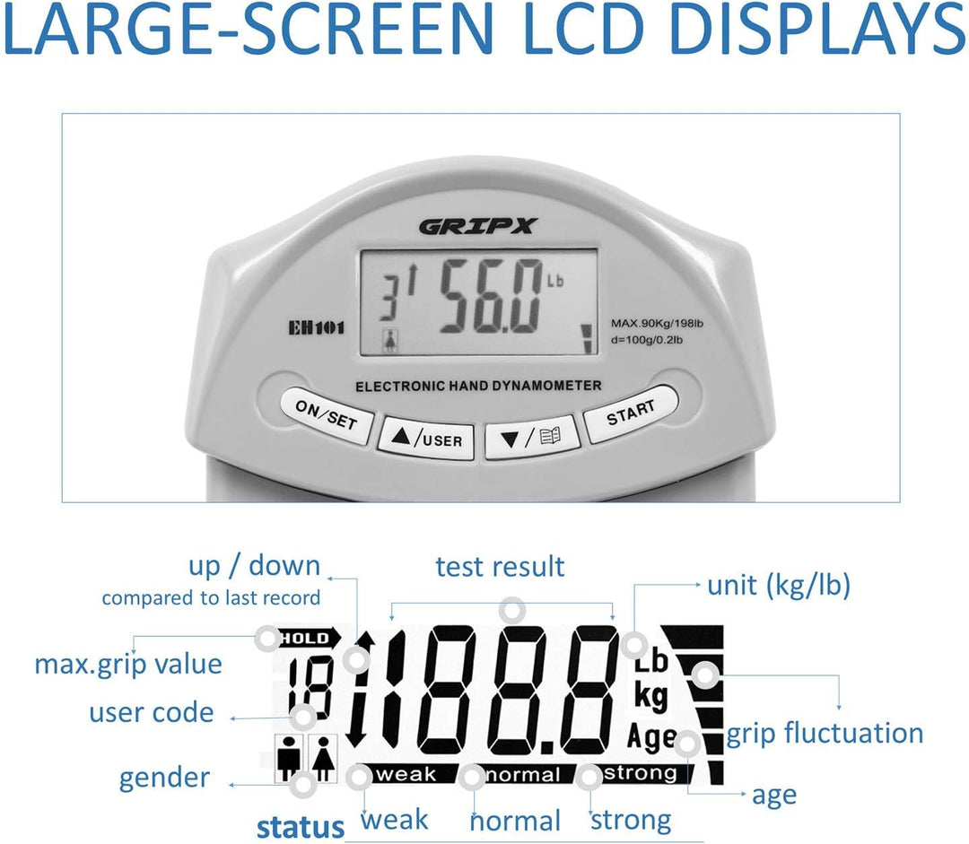 GRIPX Digitaler Handdynamometer Griffstärke-Messgerät Automatische Erfassung der elektronischen Grif