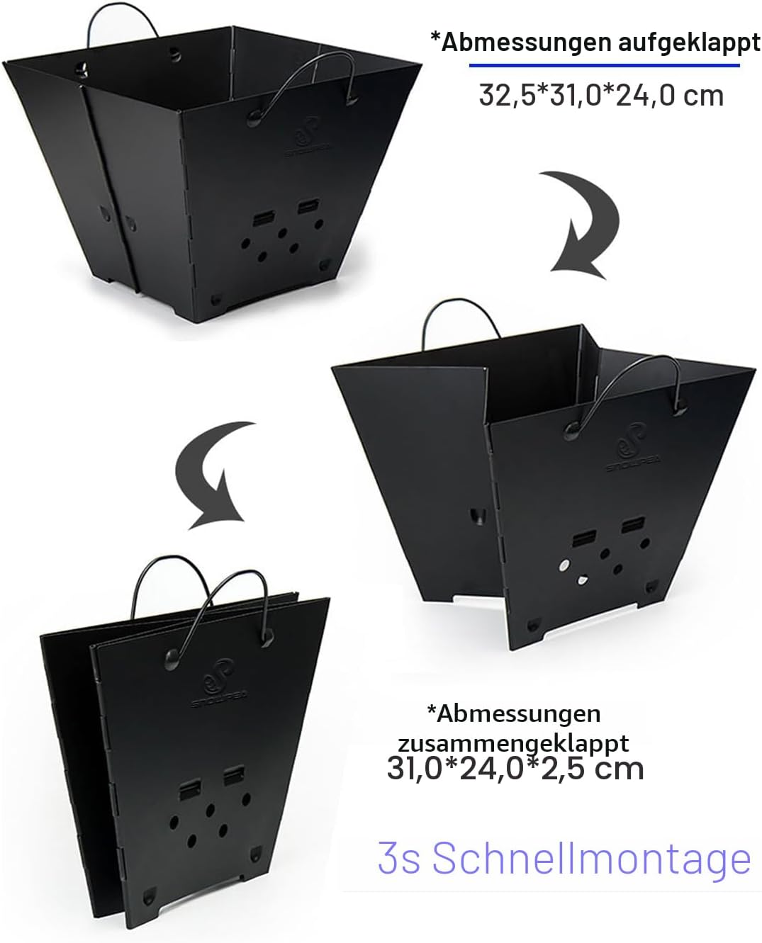 Snowpea - Tragbare Feuerstelle für Camping, Faltbare Outdoor-Feuerstelle, Outdoor-Feuerstelle mit Tr