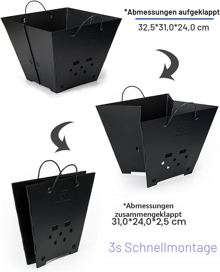 Snowpea - Tragbare Feuerstelle für Camping, Faltbare Outdoor-Feuerstelle, Outdoor-Feuerstelle mit Tr
