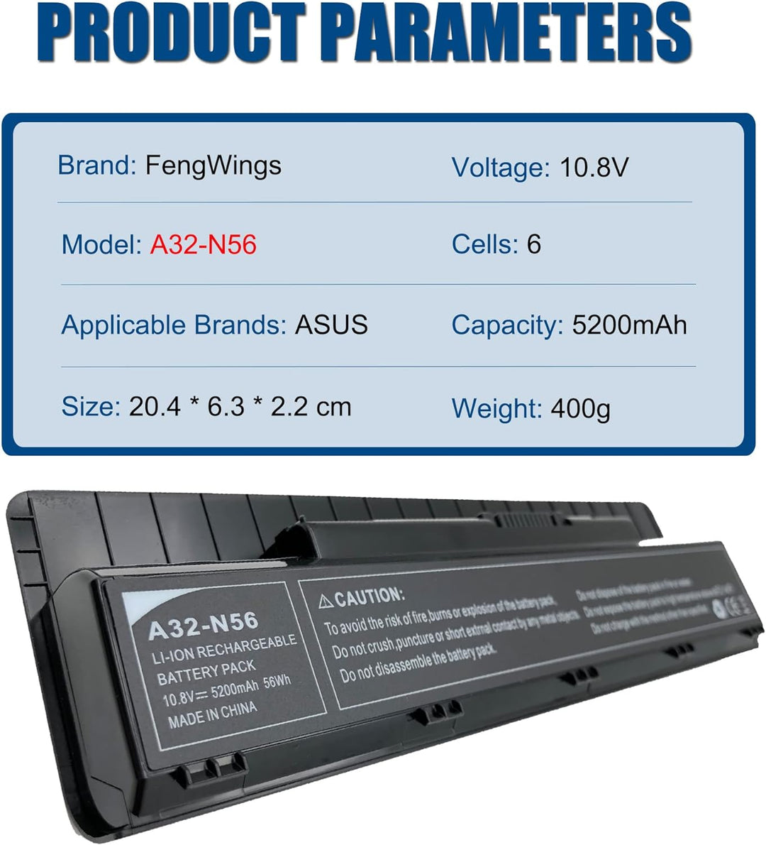 FengWings® A32-N56 10.8V 5200mAh Laptop Akku, Ersetzen für ASUS N46 N56 N76 R401B R501VB R701VB G56J