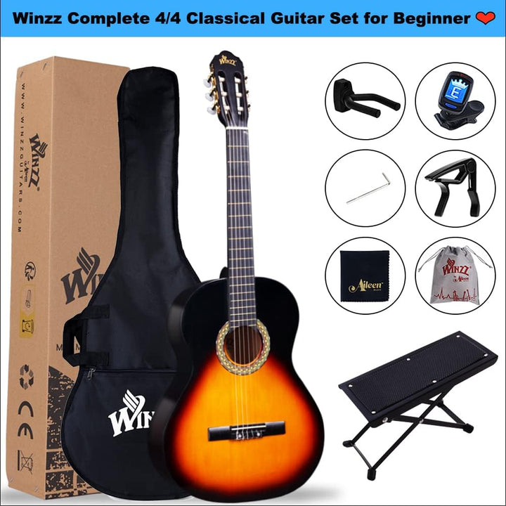 Winzz Konzertgitarre 4/4 Anfänger Set - 39 Zoll Klassische Gitarre Kit mit Nylonsaiten für Erwachsen