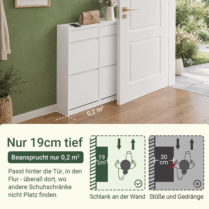 SoBuy Schuhkipper mit 4 Klappen Schuhablage Schuhschrank schmal Schuhregal mit 4 Ablageflächen Schuh