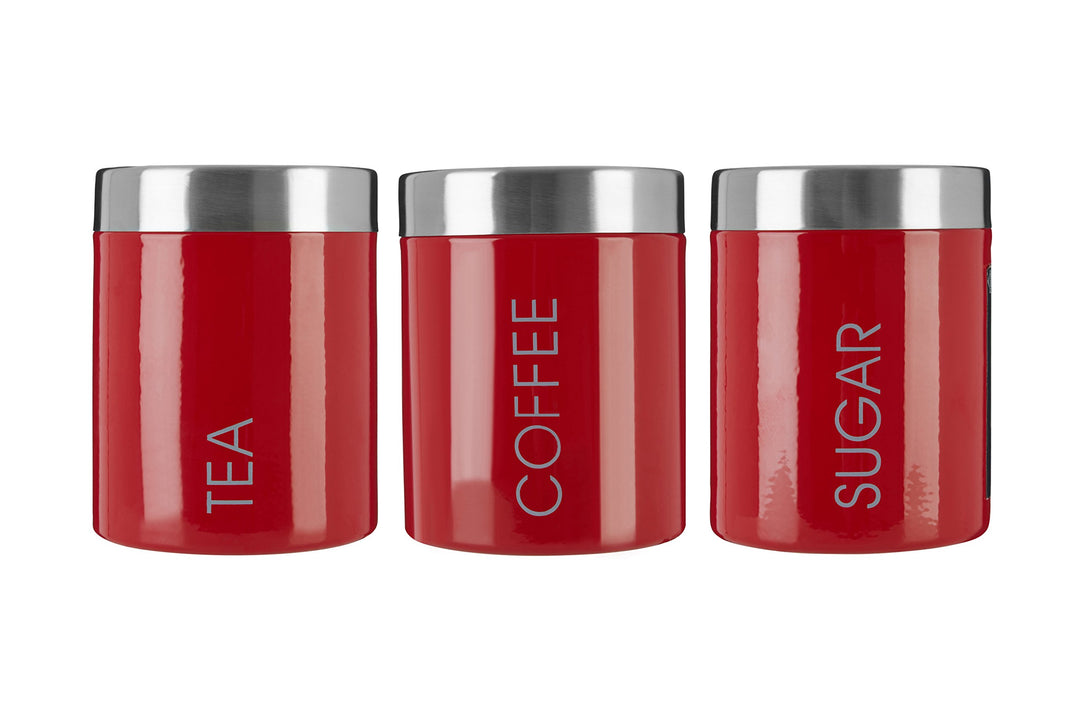 Premier Housewares Tea, Coffee and Sugar Set, Red Enamel, Satin Rostfreier Stahl Lids Liberty Behält