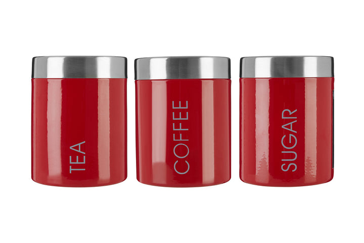 Premier Housewares Tea, Coffee and Sugar Set, Red Enamel, Satin Rostfreier Stahl Lids Liberty Behält