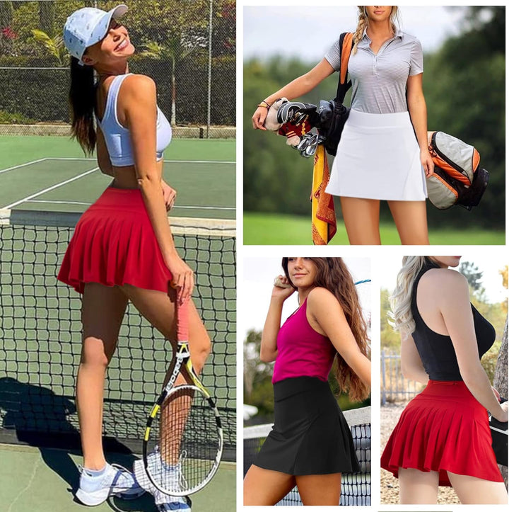 Damen Plissierte Tennisrock mit Hose Sommerrock Minirock Sportrock Golfrock Tennis Golf Rock Sport W