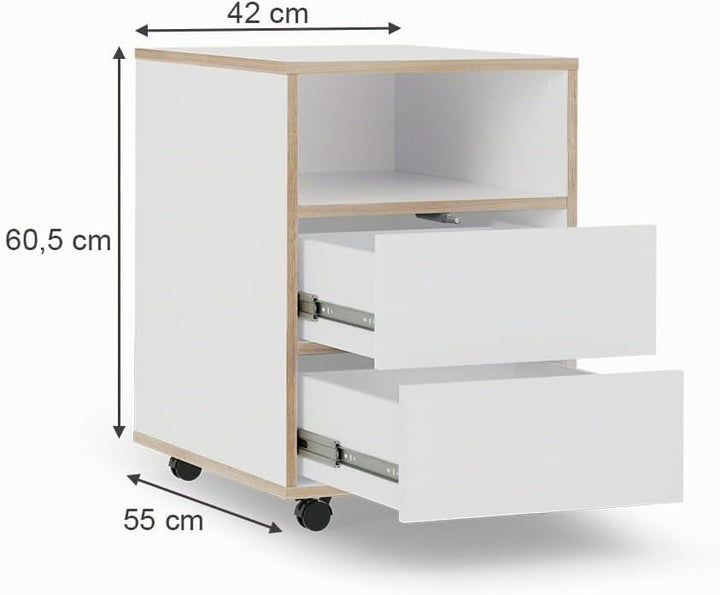 Vicco Rollcontainer Tetrix, Weiss, 42 x 55 cm mit Regalen und 2 Schubladen, Wei&amp;