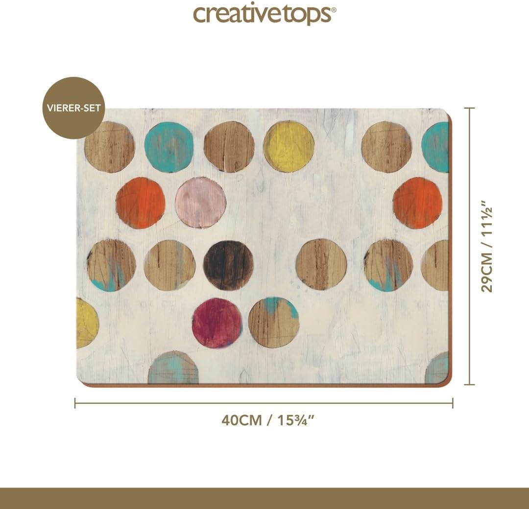 Creative Tops Platzsets, Design Retro Punkte, hochwertig, Unterseite aus Kork, Holz, mehrfarbig, 4-t