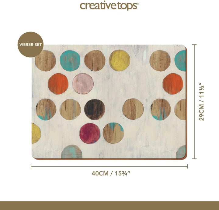 Creative Tops Platzsets, Design Retro Punkte, hochwertig, Unterseite aus Kork, Holz, mehrfarbig, 4-t