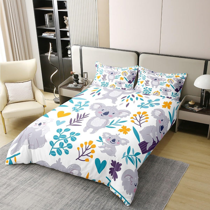 100% Baumwolle Koala Tröster Abdeckung Australien Wild Tier Bettwäsche Set Blatt Floral Zweige Botan