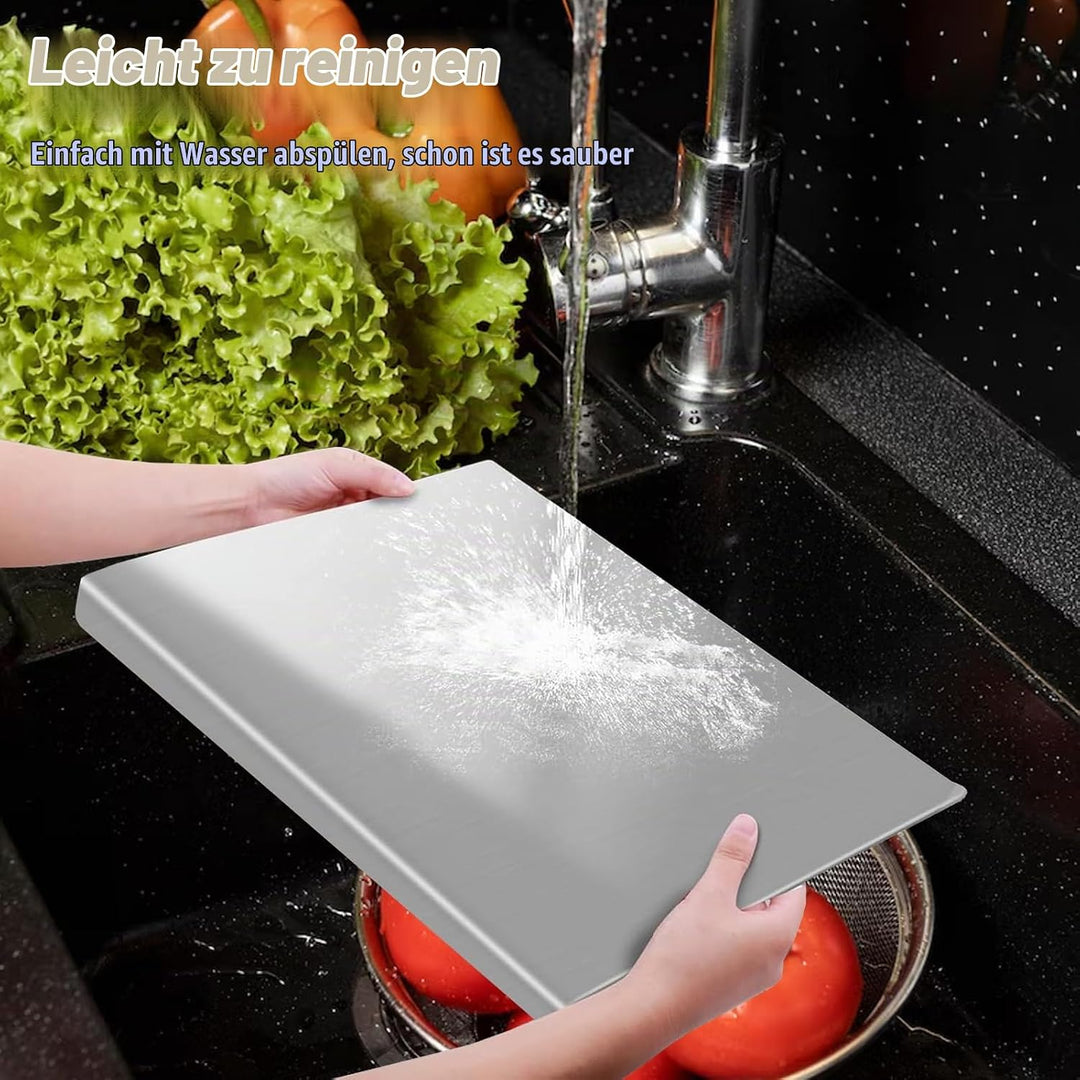 Grosses Schneidebrett aus Edelstahl 50 x 40 x 0.15 cm Doppelseitiges Schneidbretter mit Anschlagkant