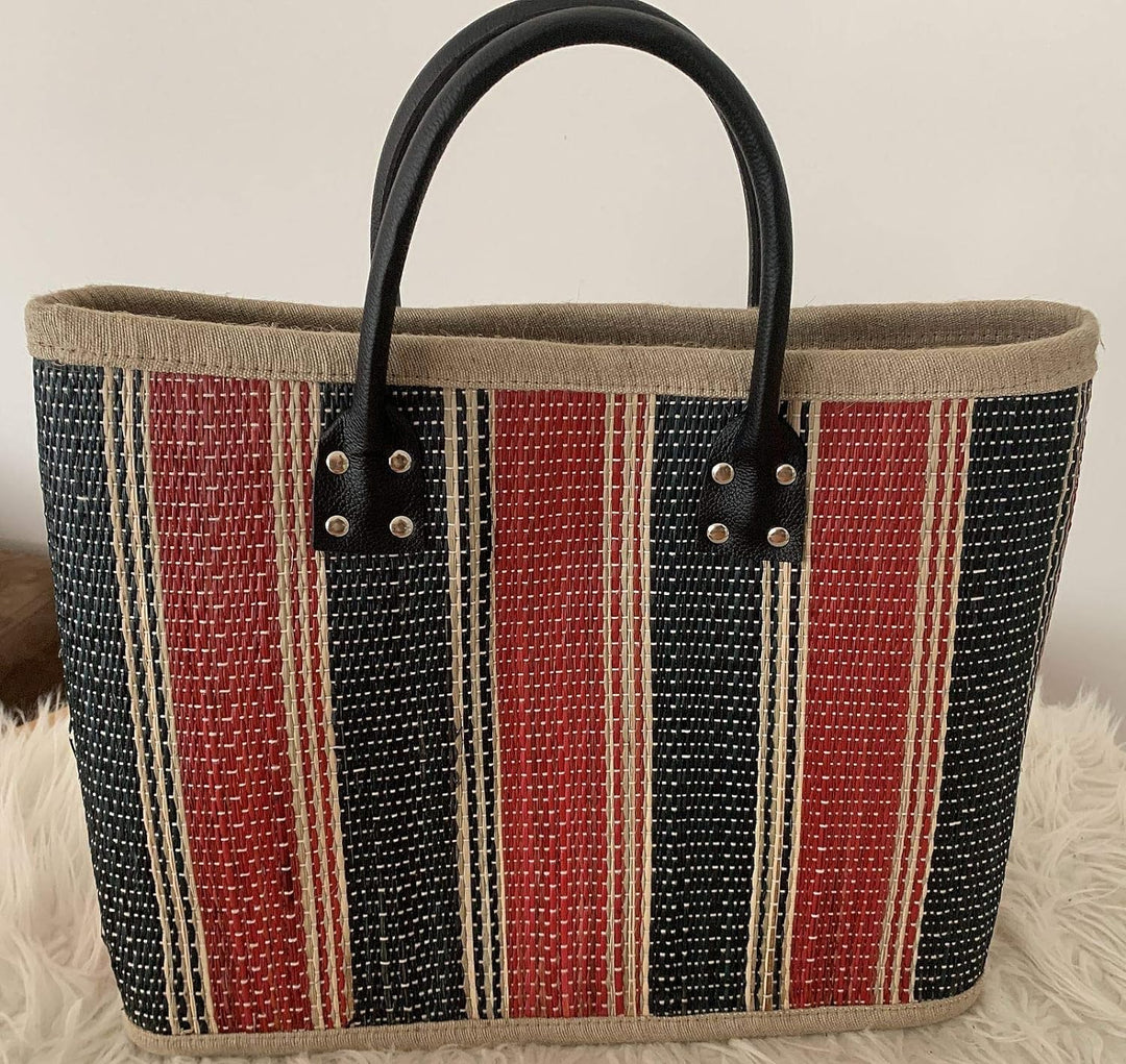 LaFiore24 Einkaufstasche Shopper Henkeltasche Korb Handtasche Allzwecktasche Blau-Rot, Blau-rot