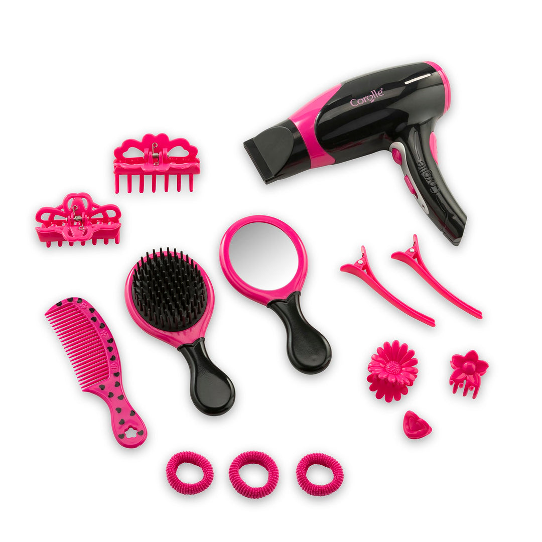 MaCorolle Haarstyling Set, 14 Teile, Stylingzubehör, Fön mit elektrischer Funktion, Bürste, Kamm, Sp