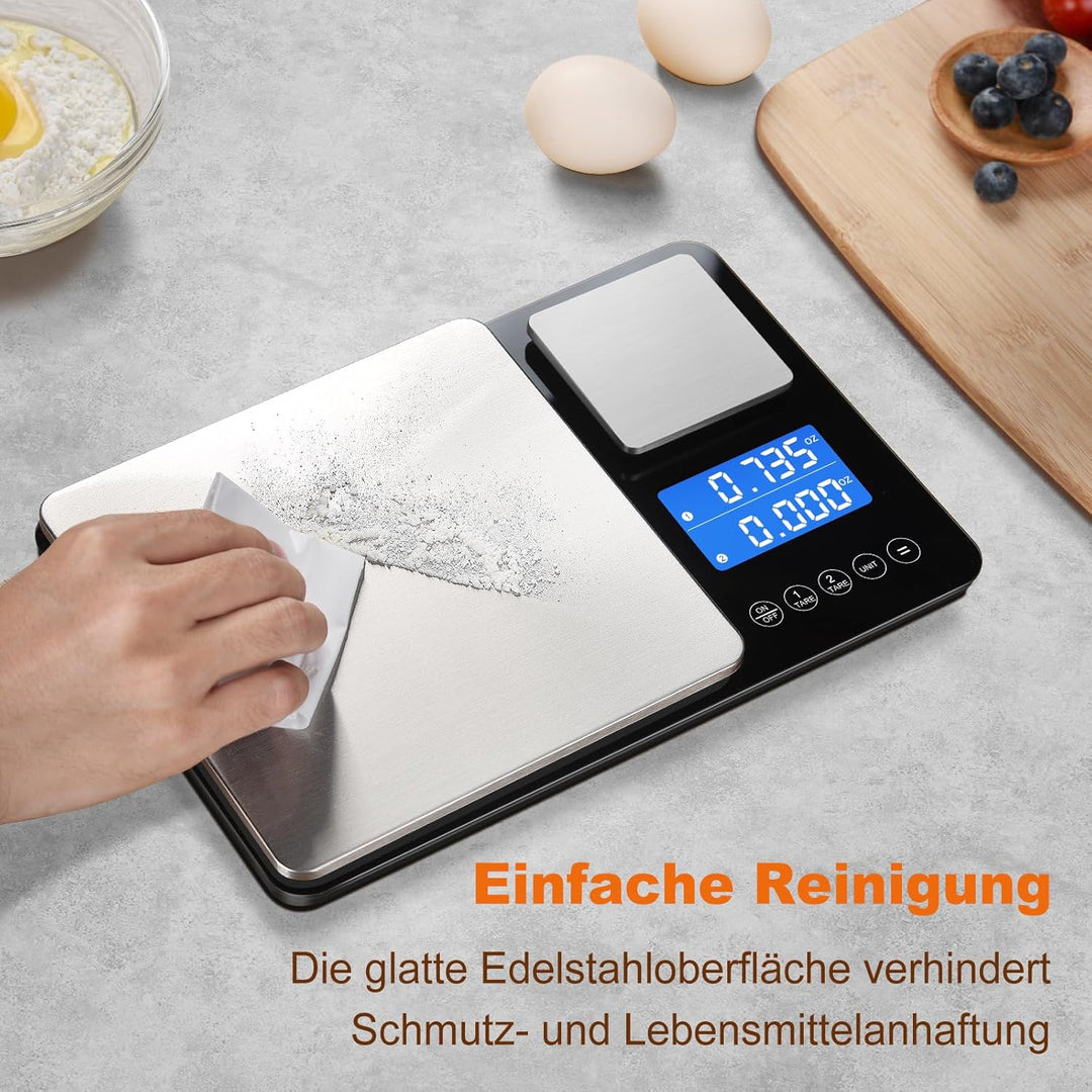 BRICH Digitale Küchenwaage mit Dualer Plattform – 500g/0,01g &amp; 15kg/1g Präzision, Summierungsfunktio