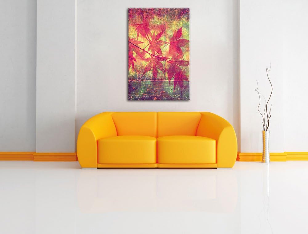 Ast mit pinken Blättern, Format: 100x70 auf Leinwand, XXL riesige Bilder fertig gerahmt mit Keilrahm