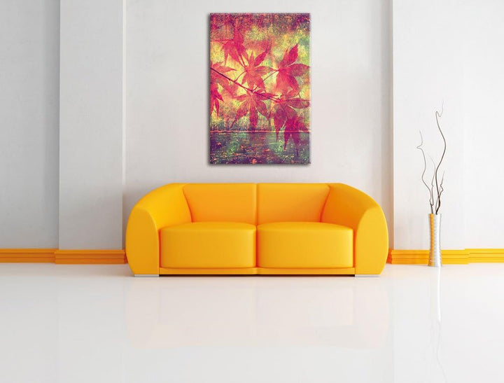 Ast mit pinken Blättern, Format: 100x70 auf Leinwand, XXL riesige Bilder fertig gerahmt mit Keilrahm