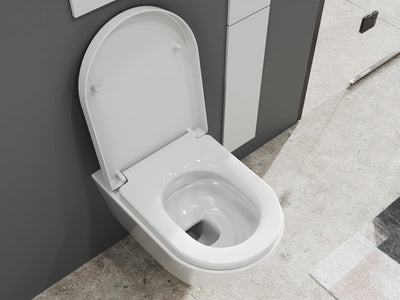 SSWW | Weisses Hänge-WC mit Absenkautomatik & abnehmbaren WC-Sitz, ohne Spülrand, mit Nanobeschichtu