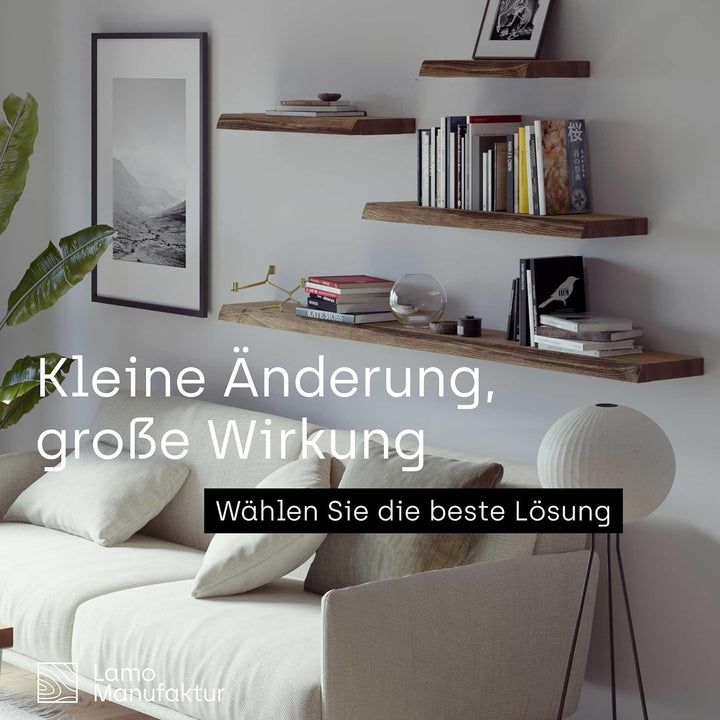 LAMO Manufaktur Wandregal Holz Baumkante | Regal Farbe: Nussbaum | Invisible: Schweberegal | 120 cm