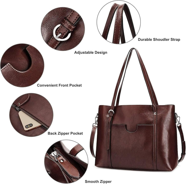 S-ZONE Damen 3-Way Schultertasche Vintage Rindspalt Leder Shopper Grosse Mode Laptop Arbeitstasche U