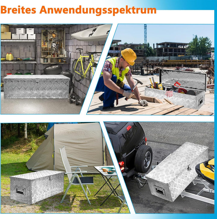 XMTECH 38L Aluminium Transportbox Aufbewahrungsbox Aluminiumkoffer Aluminiumbox Truckbox, Silber Lag