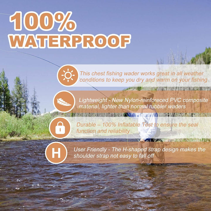 Croch Wathose für Herren Damen Anglerhose Wasserdicht PVC Nylon mit Gummi Watstiefel Grösse 38-47 Pe