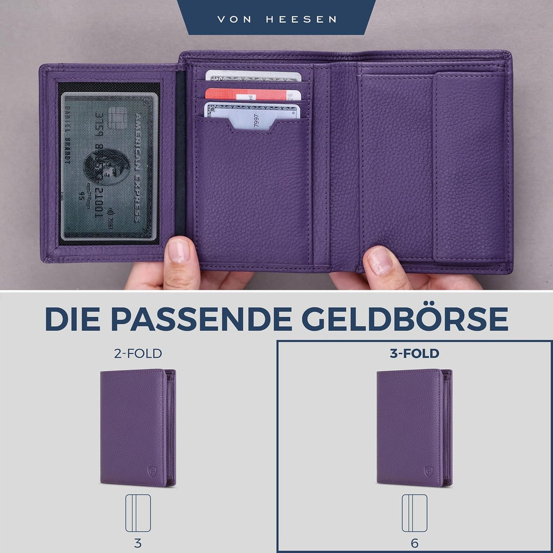 VON HEESEN Leder Geldbörse RFID Schutz I Echtleder Geldbeutel für Damen &amp; Herren I Portemonnaie Brie