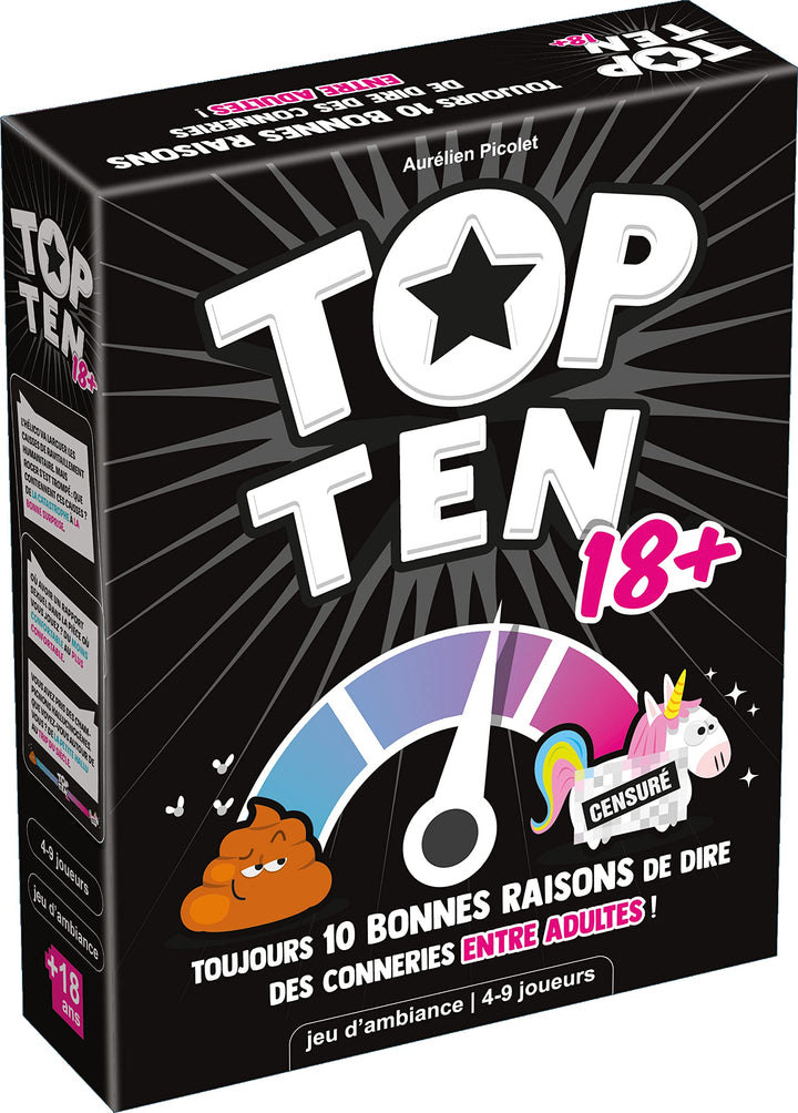 Top Ten 18+ , Cocktail-Spiele , Brettspiel ab 14 Jahren |,4 bis 9 Spieler 30 Minuten, Französisch