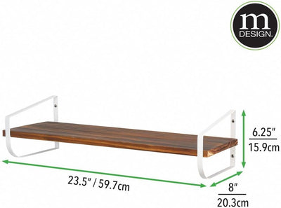 mDesign modernes Wandregal – langes Holzregal mit rostbeständigen Metallhalterungen – Hängeregal für