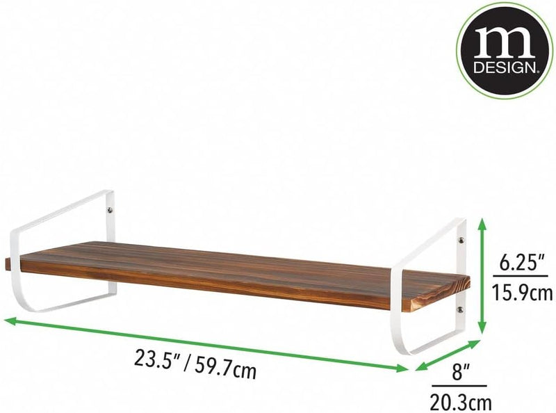 mDesign modernes Wandregal – langes Holzregal mit rostbeständigen Metallhalterungen – Hängeregal für