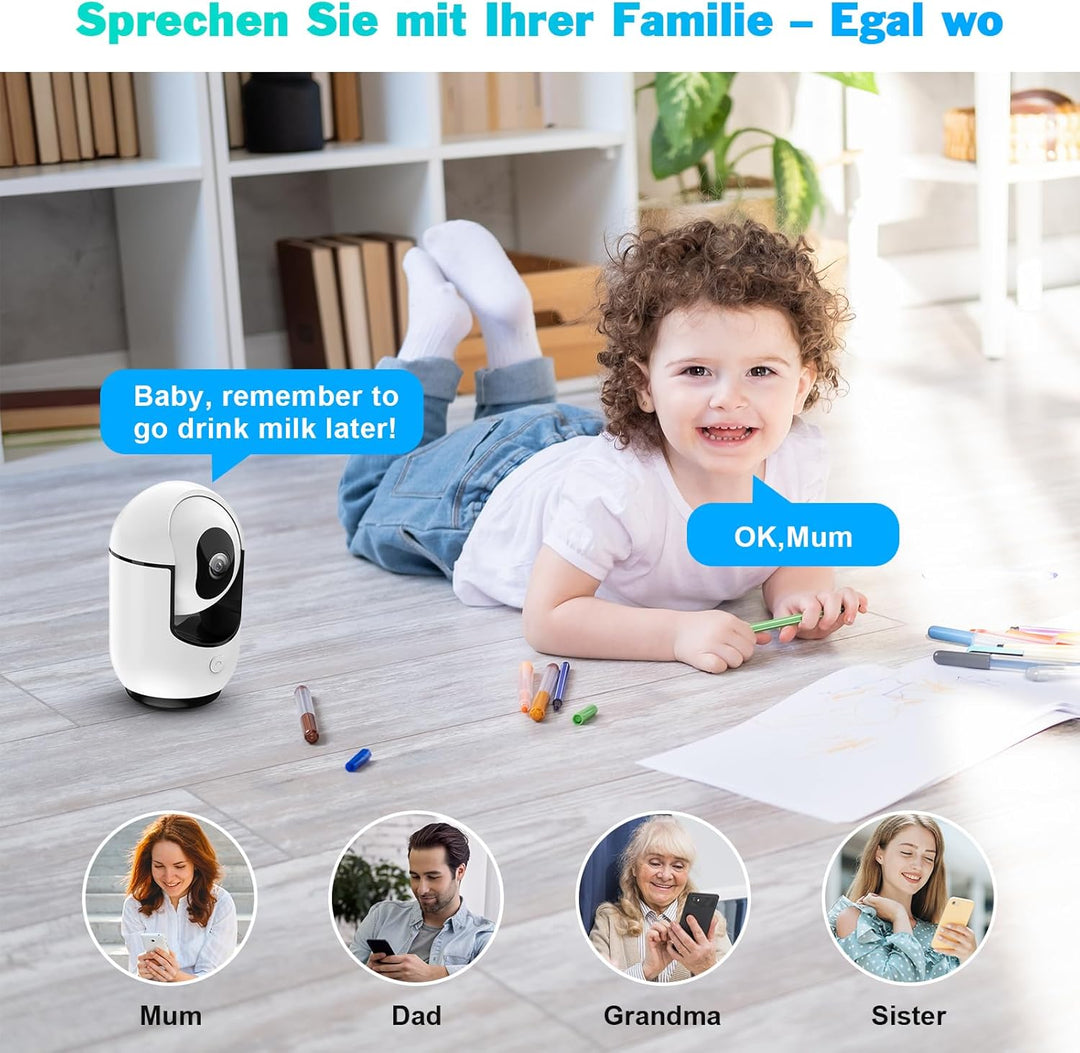 360° Überwachungskamera für den Innenbereich, 2K-Kamera, Nachtsicht, Überwachungskamera innen mit PI
