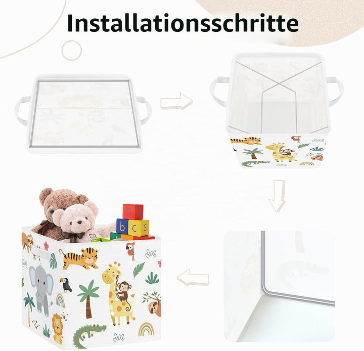Clastyle 3 Stück Dschungeltier Aufbewahrungsbox Stoff für Kallax Faltbar Aufbewahrungskorb Klein Sch