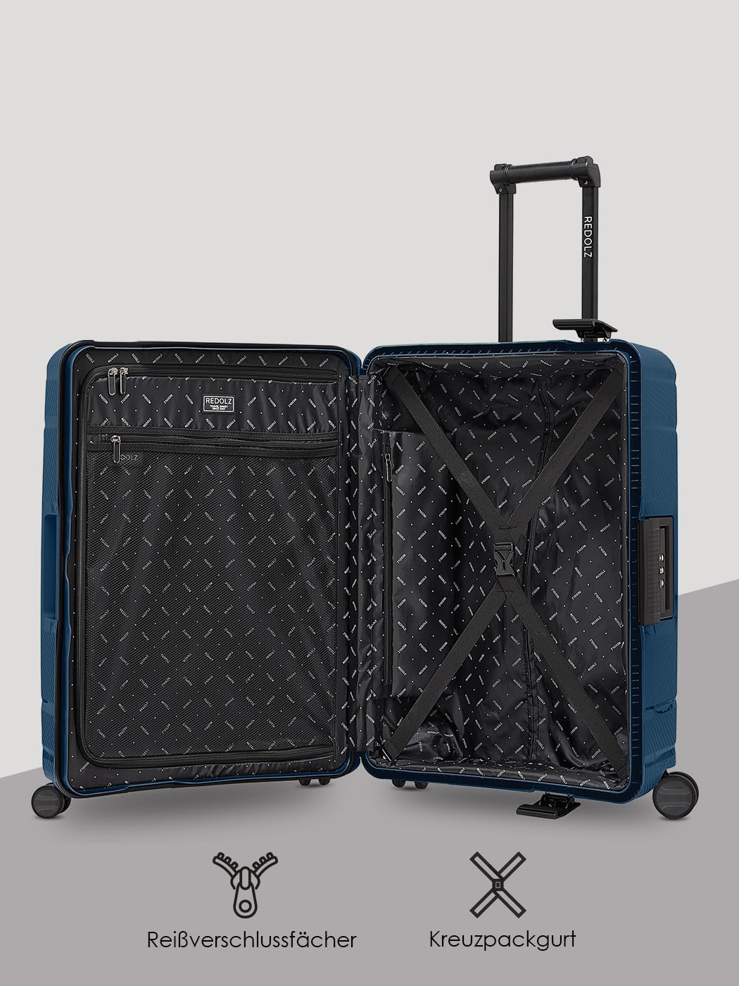 REDOLZ Hartschalen Check-in Koffer ohne Reissverschluss | 3-Punkt-Verschluss-System | Mittelgrosser