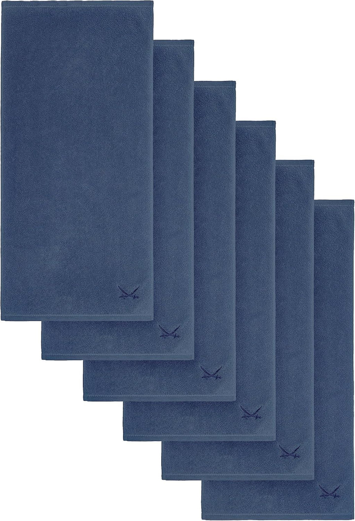 Sansibar Handtuch mit gesticktem Säbel Logo Badtuch 100% Baumwolle 50x100 cm (6er Set, Blau) 6er Set