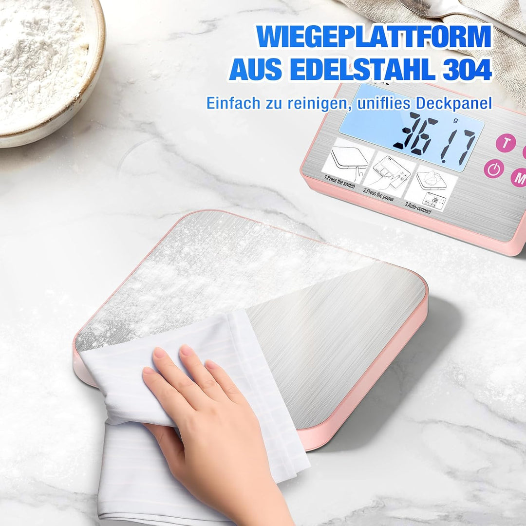 Diyife Neue 304 Edelstahl-Küchenwaage mit geteiltem Design, 15 kg Tragkraft, hintergrundbeleuchtetes