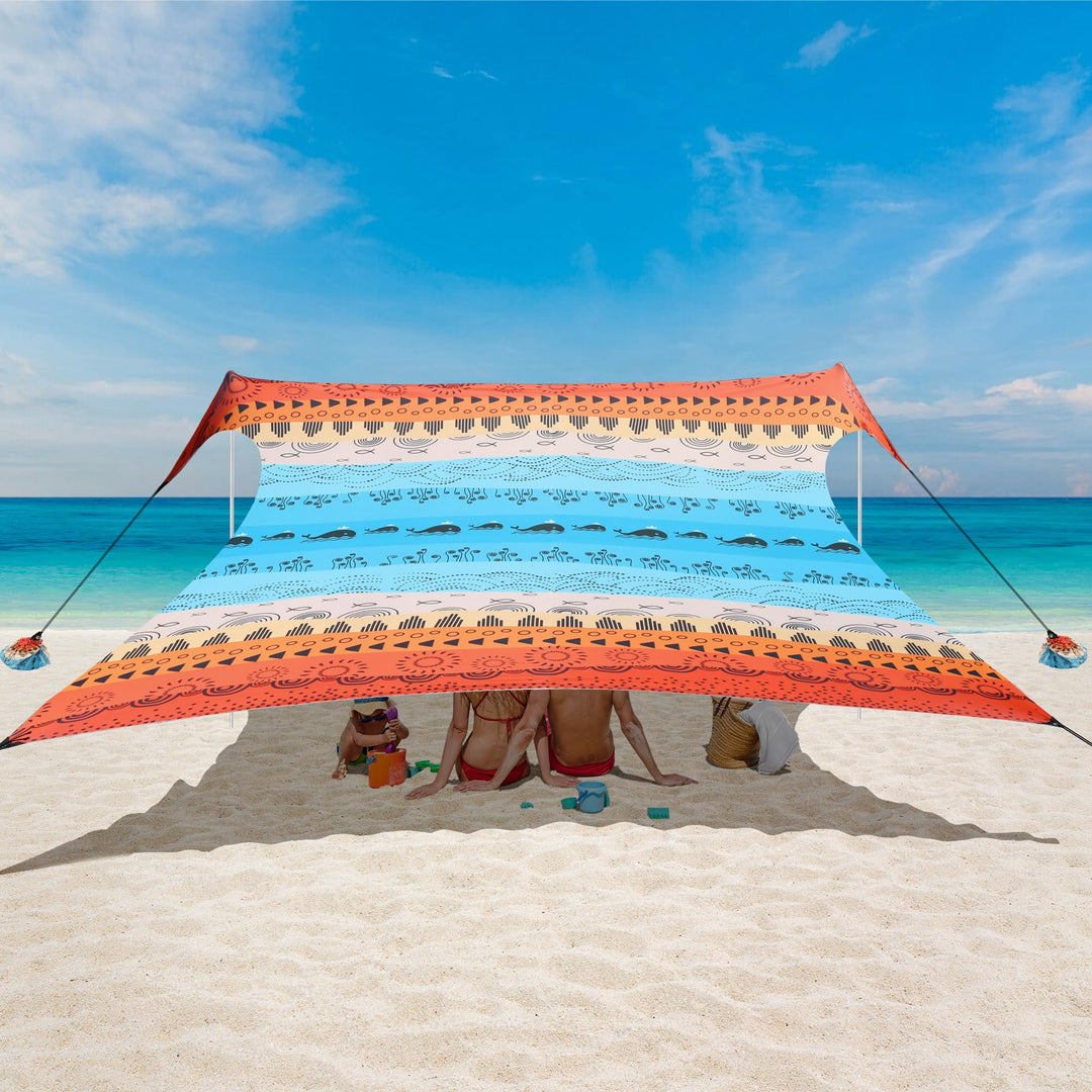 Strandzelt, Sonnensegel Strand UPF 50+, Tragbares 3×3 m Camping Strandmuschel Sonnenschutz Strand mi