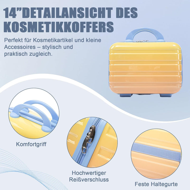 Hartschalen-Koffer Trolley Handgepäck Rollkoffer, Reisekoffer Set mit 4 Rollen, 4er Gepäckset, Blau