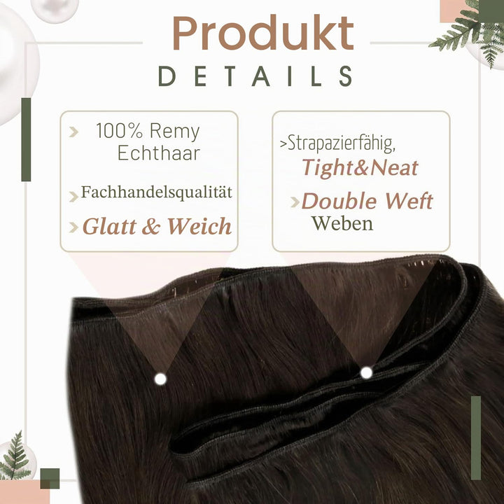 RUNATURE Tressen Echthaar 50cm Braun Echte Haare 100g Echthaar Tressen Zum Einnähen Dunkelbraun Haar