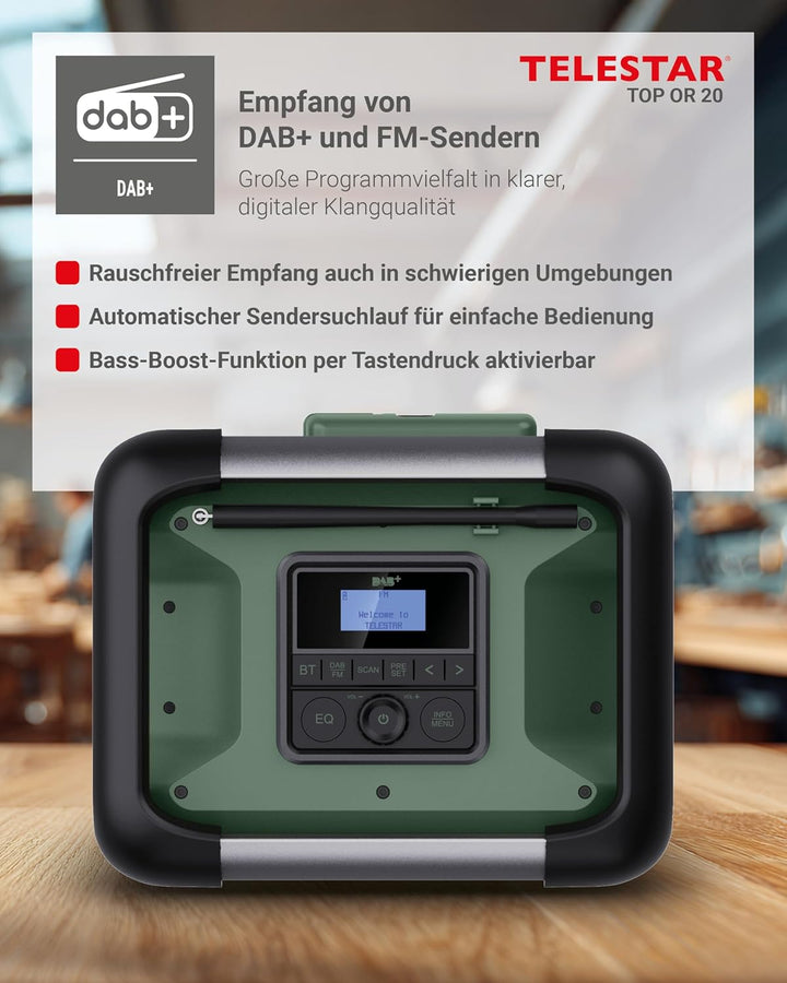 TELESTAR TOP OR 20 – Baustellenradio (Robustes Radio mit DAB+, Bluetooth Audio-Streaming, kompatibel
