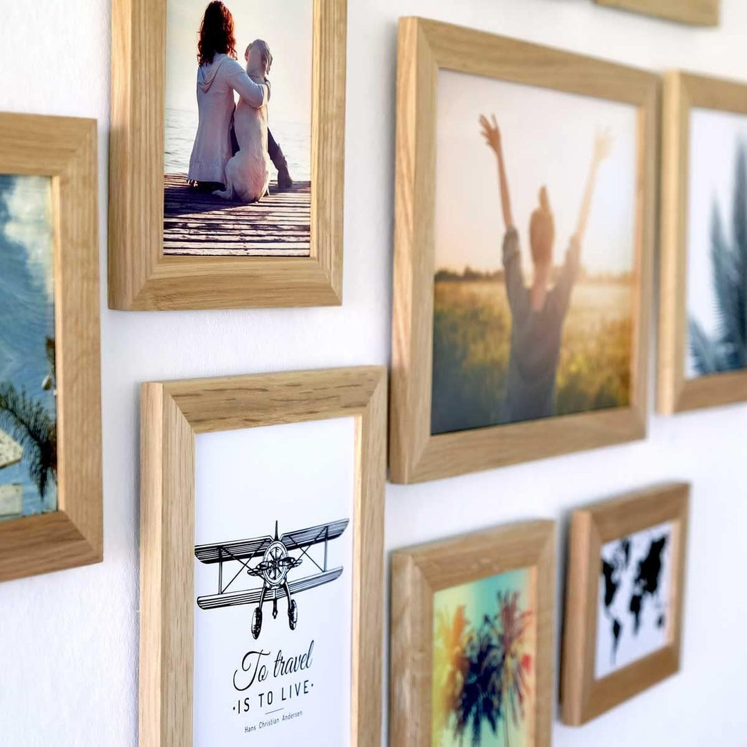 PHOTOLINI Bilderrahmen Set Holz, Fotorahmen Holz Echtholz, 10er Bilderrahmenset Wand Collage, photo
