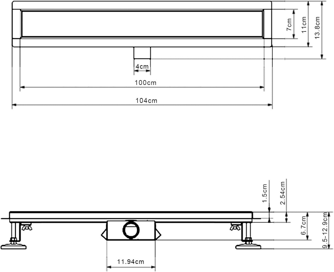 Duschrinne schwarz 100cm Edelstahl Bodenablauf 2-in-1 doppelseitig, Flieseneinsatz Ablaufrinne,schne