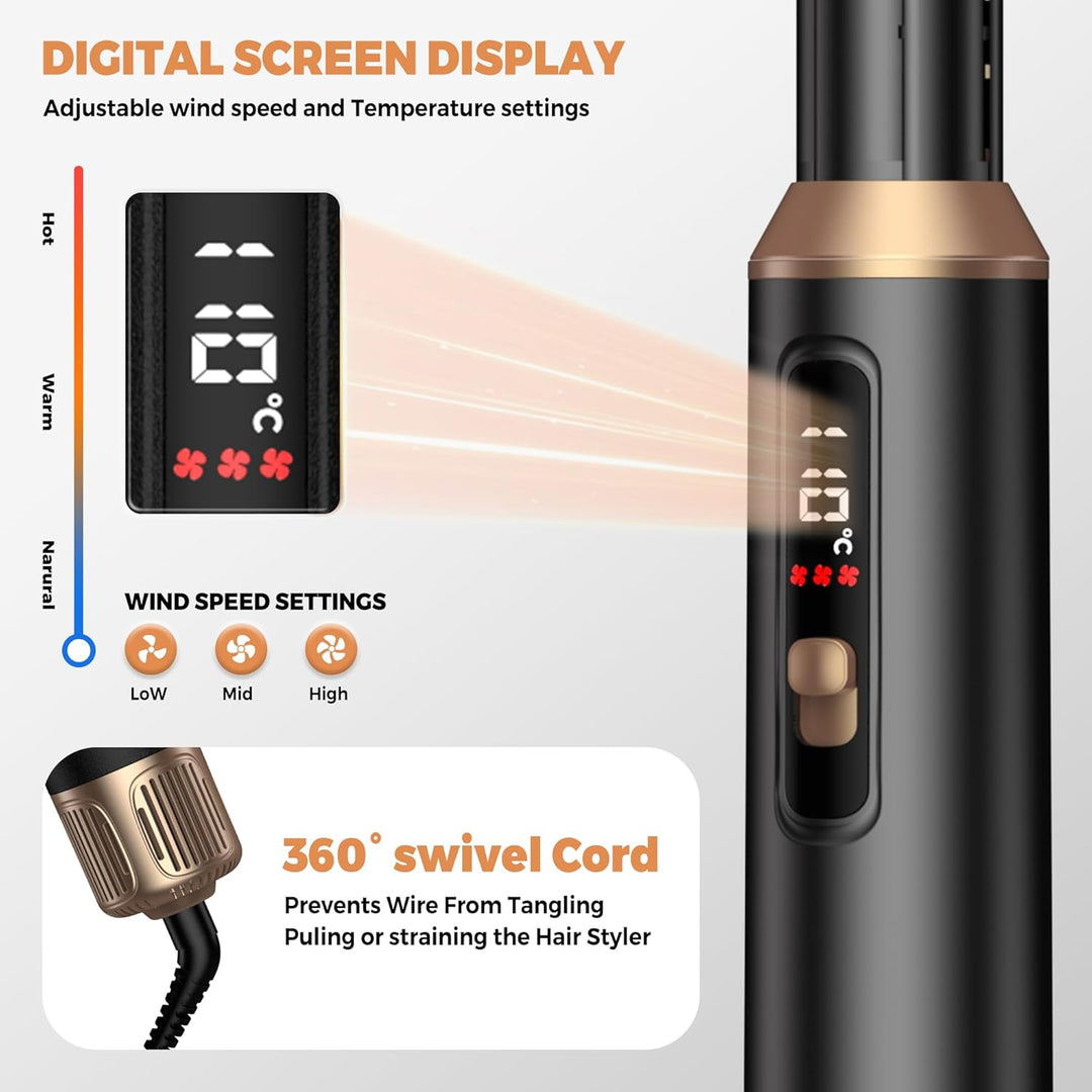 OKWRAP Hair Styler Set Hairstyler 5 in 1, LCD Haarstyler Airbrush Mit Rundbürstenföhn Haarstyler War