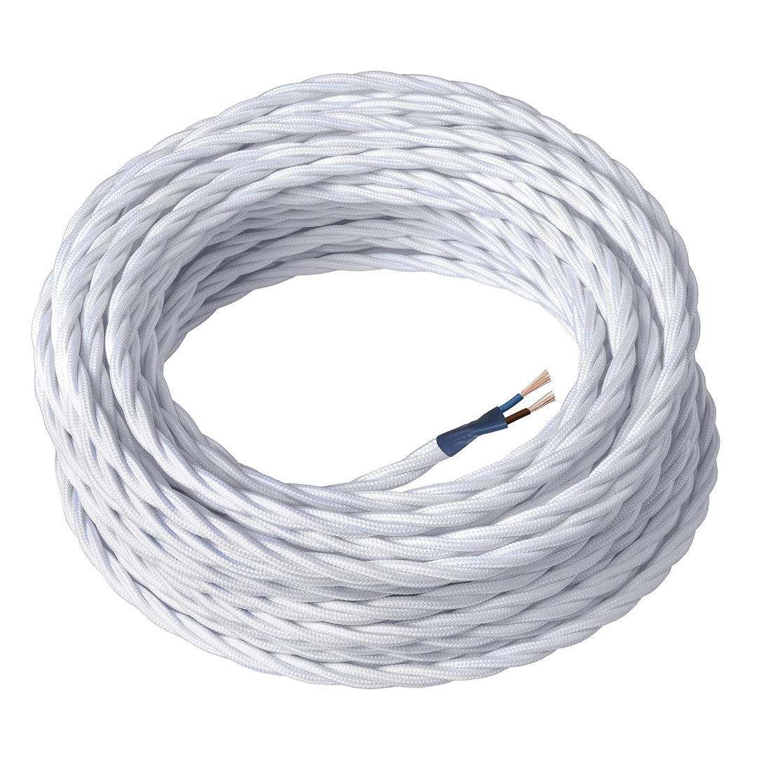 Amarcords - Textilkabel für Lampen WEISS, geflochten, Seide, 5 Meter, mit 2 Leiter 2x0,75 - Stoffkab