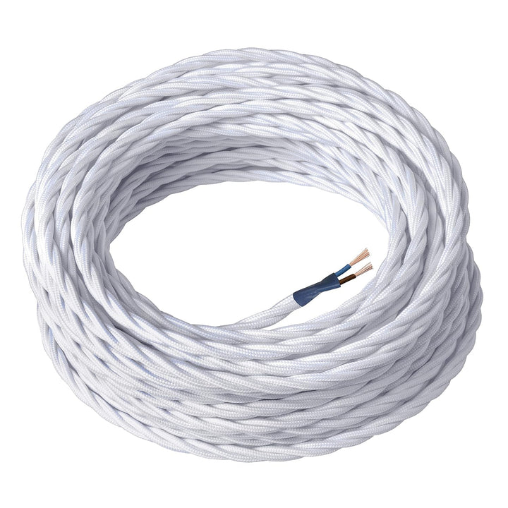Amarcords - Textilkabel für Lampen WEISS, geflochten, Seide, 5 Meter, mit 2 Leiter 2x0,75 - Stoffkab