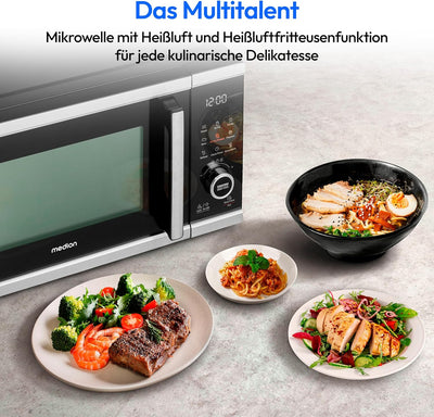 MEDION Mikrowelle mit Heissluftfritteusenfunktion (25 Liter, 1.500 Watt Heissluft, 900 Watt Mikrowel