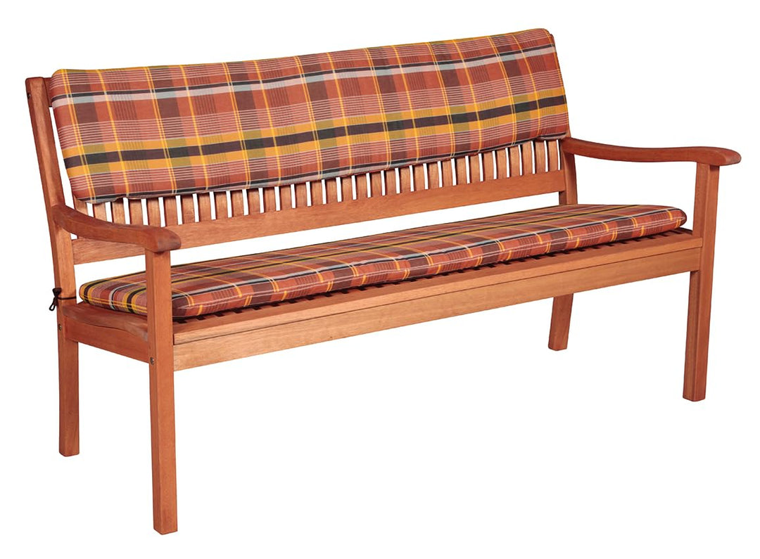 Doppler Bankauflage braun kariert I Sitz-Auflage 110x45x6cm für 2-er Bank I Polsterauflage aus Baumw