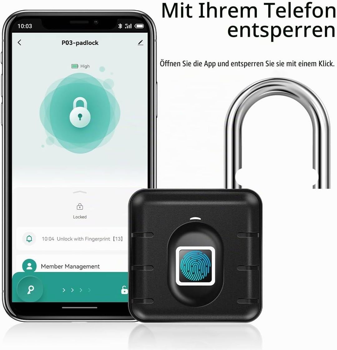 Fingerabdruck-Vorhängeschloss, AICase Bluetooth-Schloss, APP-Fernentriegelung, schlüsselloses biomet