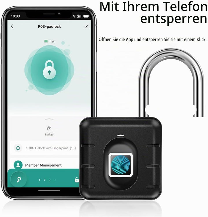 Fingerabdruck-Vorhängeschloss, AICase Bluetooth-Schloss, APP-Fernentriegelung, schlüsselloses biomet