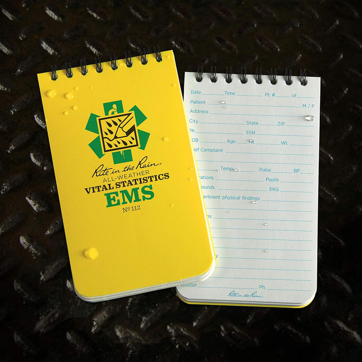 Rite in the Rain Wetterfestes EMS Notizbuch, 7,6 x 12,7 cm, gelber Einband, Vital Stats Pages (Nr. 1