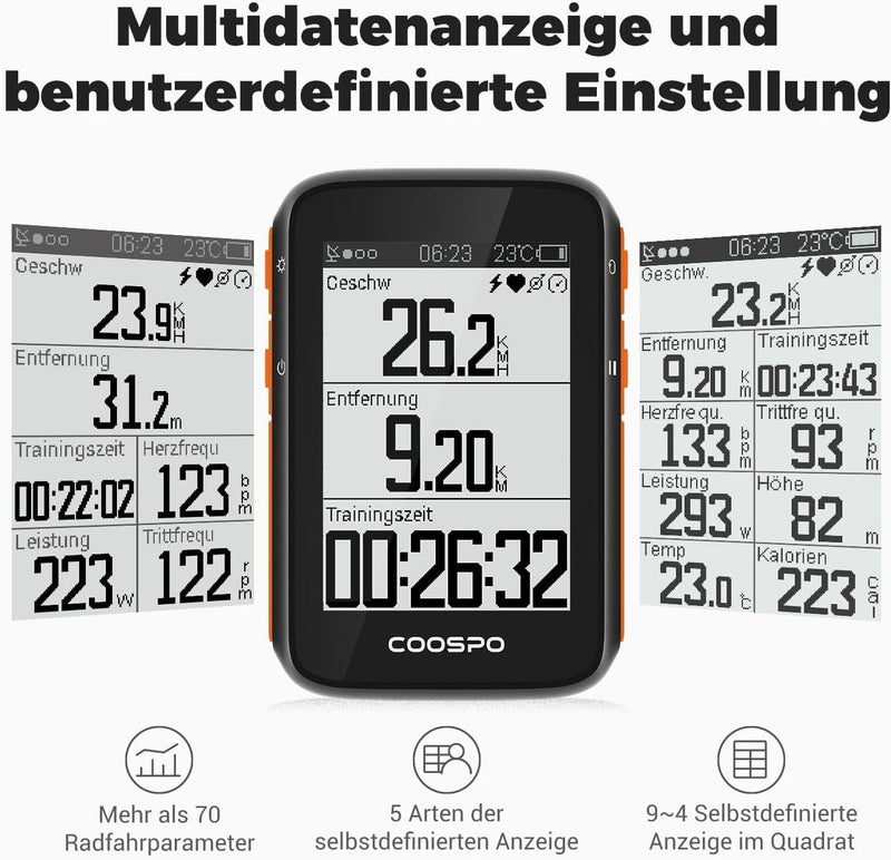 COOSPO BC200 Ciclocomputer GPS Bluetooth 5.0 ANT+, Computer Bicicletta Senza Fili Wireless Con LCD s