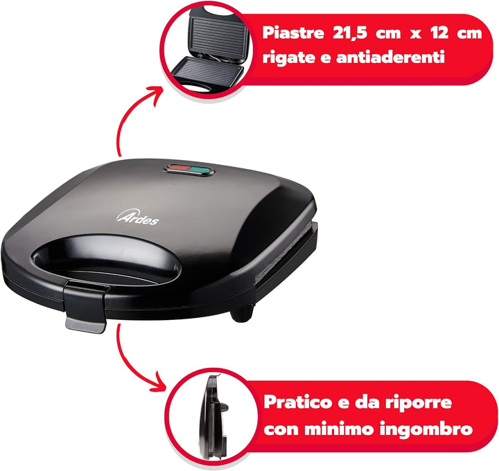 ARDES - Professioneller elektrischer Toaster Sandwich Maker Kompakt Toaster mit antihaftbeschichtete